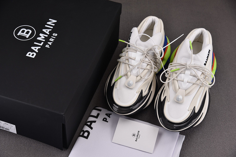 BALMAIN NEOPRENE AND LEATHER UNICORN LOW-TOP SNEAKERS