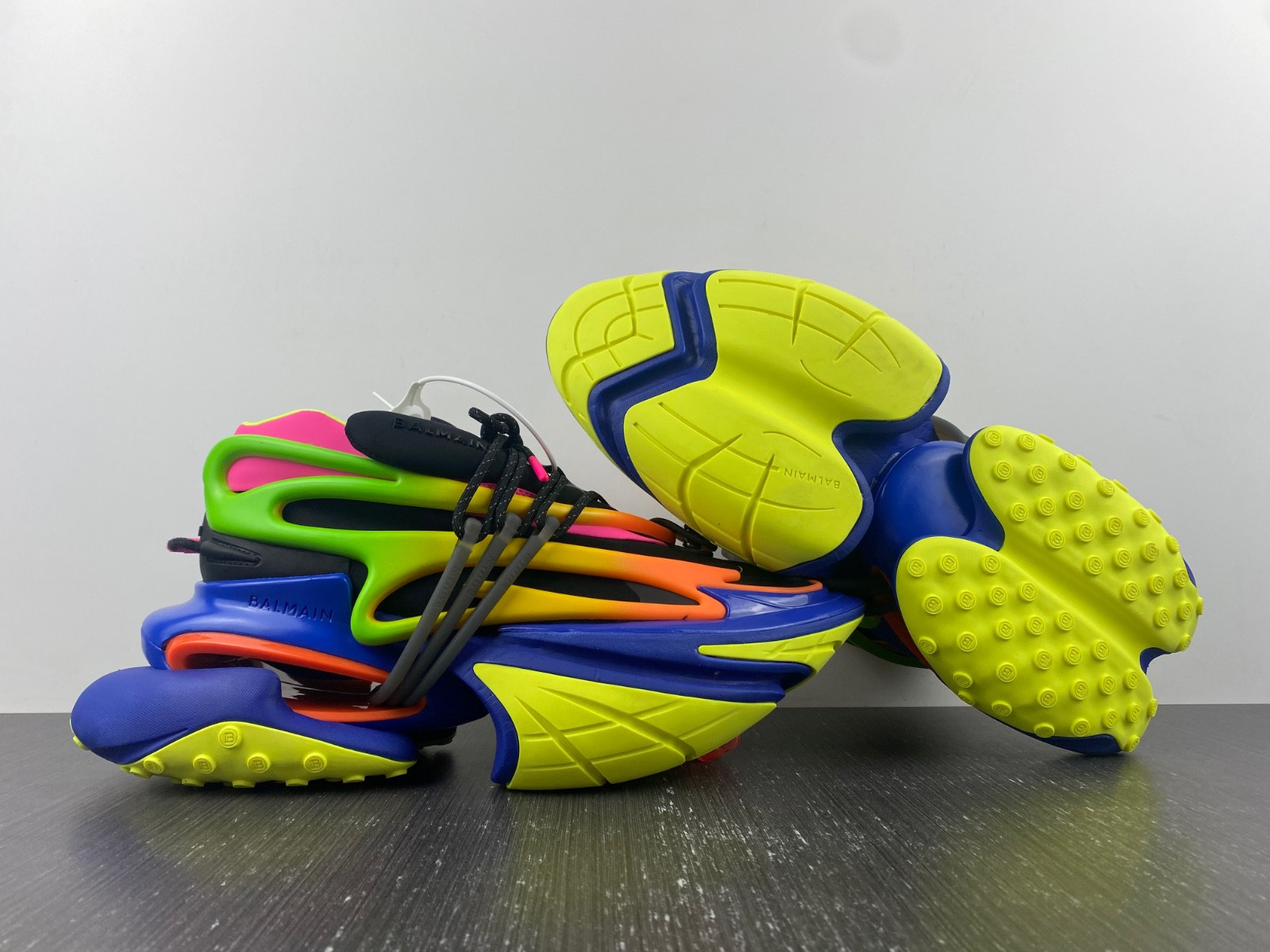 BALMAIN NEOPRENE AND LEATHER UNICORN LOW-TOP SNEAKERS