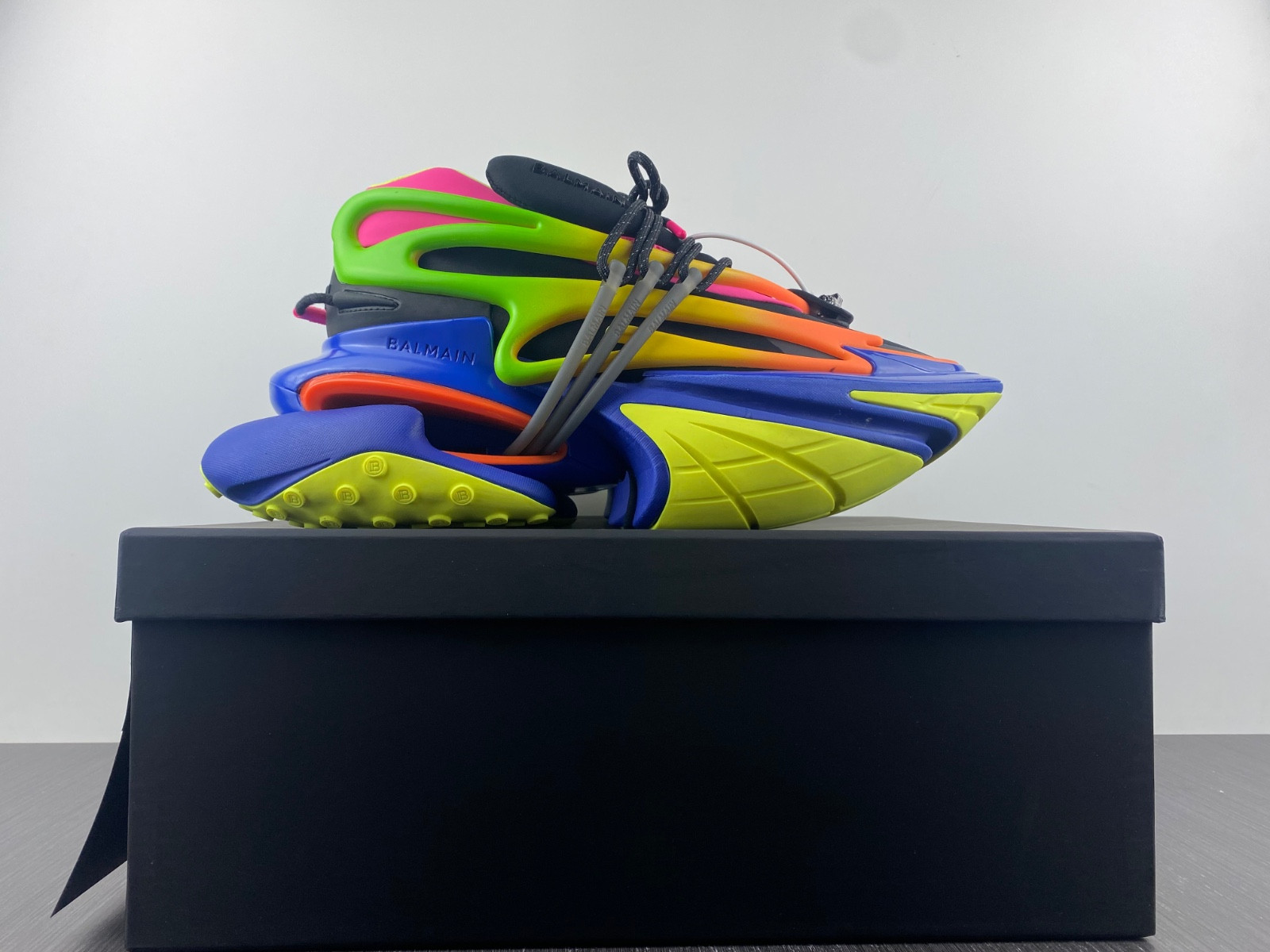 BALMAIN NEOPRENE AND LEATHER UNICORN LOW-TOP SNEAKERS