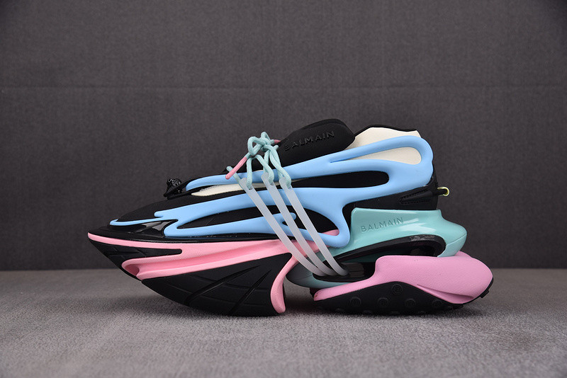 BALMAIN NEOPRENE AND LEATHER UNICORN LOW-TOP SNEAKERS